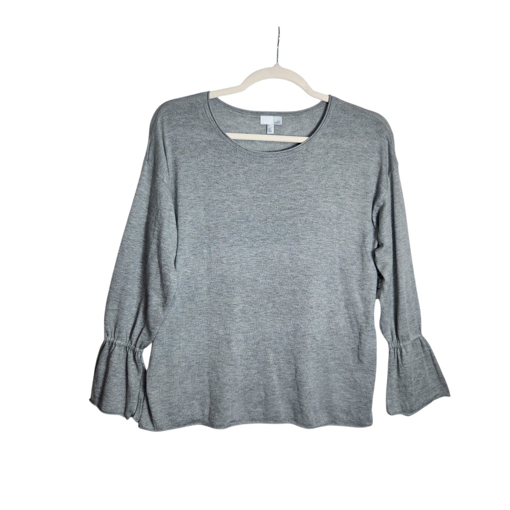 14th & Union Womens 1X Grey Heather Bell Sleeve Crew Neck Sweater
